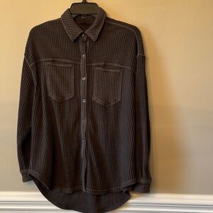 aerie Dark Gray Waffle Knit Shirt Jacket